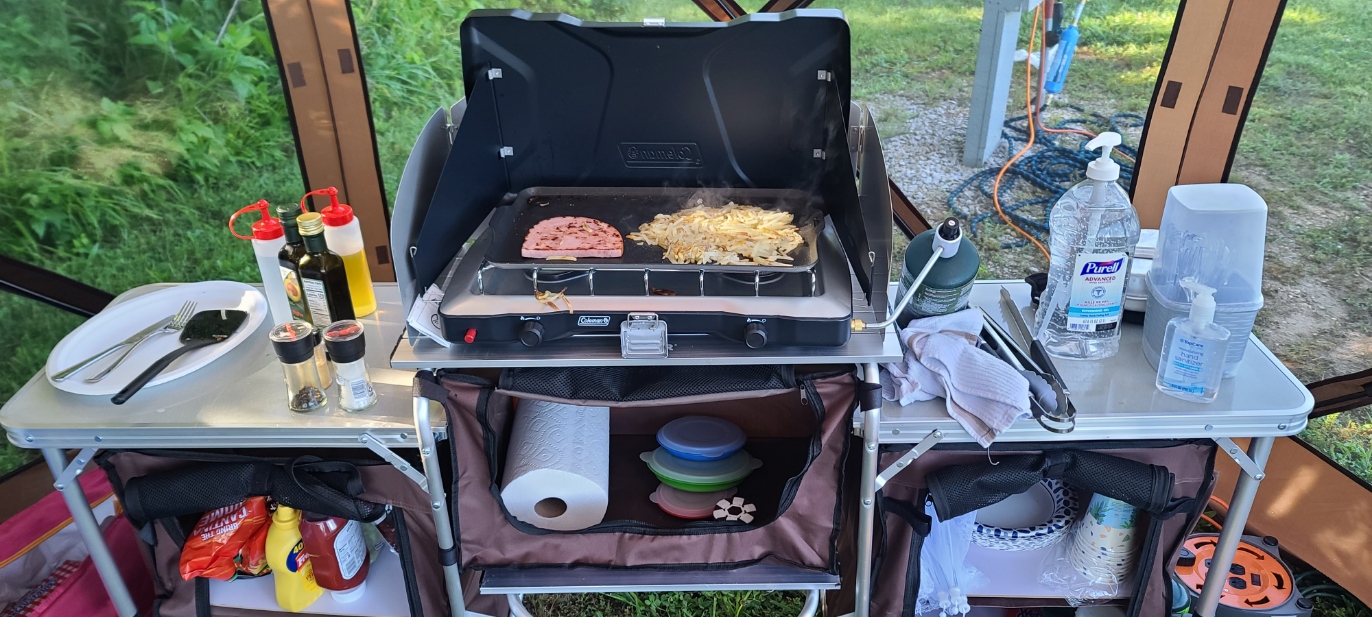 Portable prep and griddle station, great for camping
